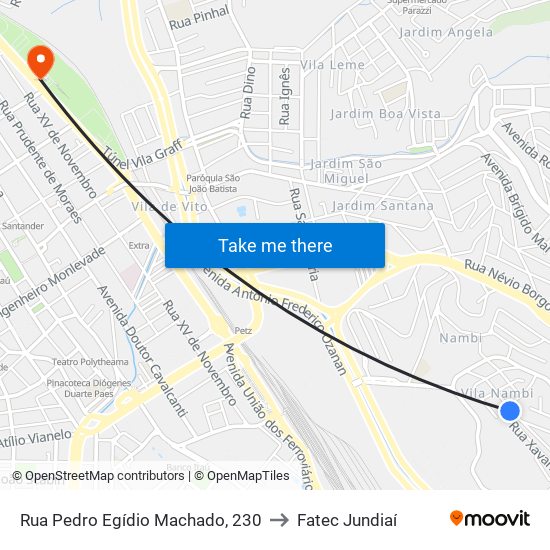 Rua Pedro Egídio Machado, 230 to Fatec Jundiaí map