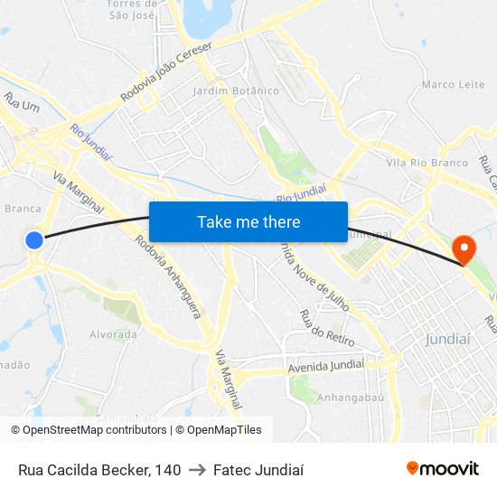 Rua Cacilda Becker, 140 to Fatec Jundiaí map