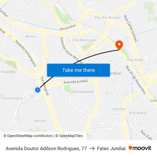 Avenida Doutor Adilson Rodrigues, 77 to Fatec Jundiaí map