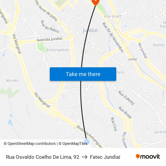 Rua Osvaldo Coelho De Lima, 92 to Fatec Jundiaí map