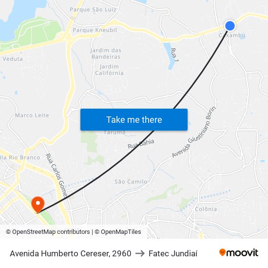 Avenida Humberto Cereser, 2960 to Fatec Jundiaí map