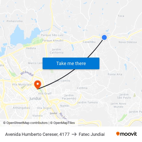 Avenida Humberto Cereser, 4177 to Fatec Jundiaí map