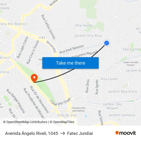 Avenida Ângelo Riveli, 1045 to Fatec Jundiaí map
