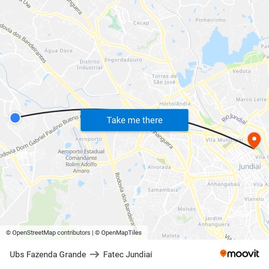 Ubs Fazenda Grande to Fatec Jundiaí map