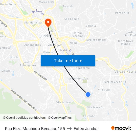 Rua Eliza Machado Benassi, 155 to Fatec Jundiaí map