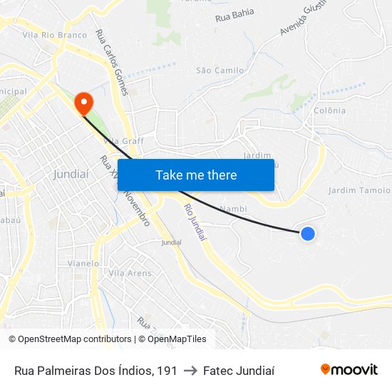 Rua Palmeiras Dos Índios, 191 to Fatec Jundiaí map