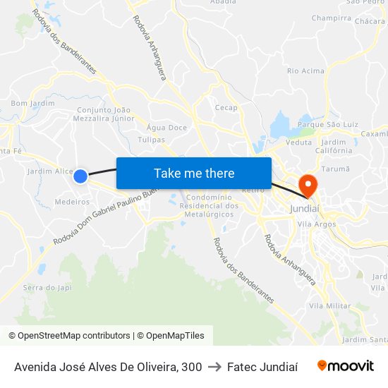 Avenida José Alves De Oliveira, 300 to Fatec Jundiaí map