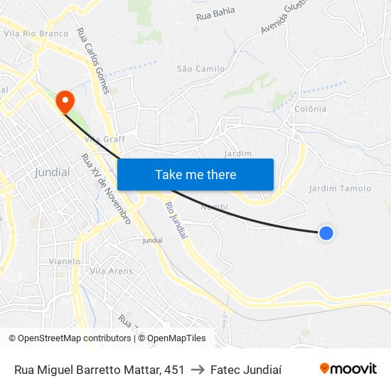 Rua Miguel Barretto Mattar, 451 to Fatec Jundiaí map