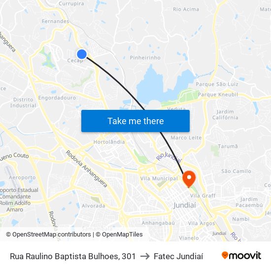 Rua Raulino Baptista Bulhoes, 301 to Fatec Jundiaí map