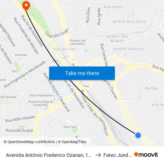 Avenida Antônio Frederico Ozanan, 1400 to Fatec Jundiaí map