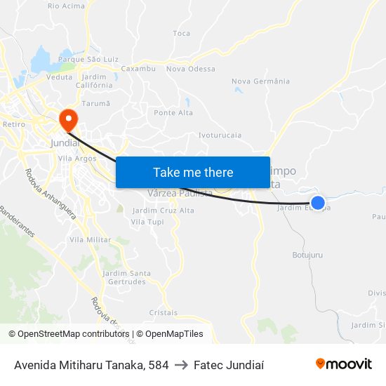 Avenida Mitiharu Tanaka, 584 to Fatec Jundiaí map