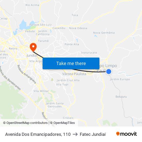 Avenida Dos Emancipadores, 110 to Fatec Jundiaí map