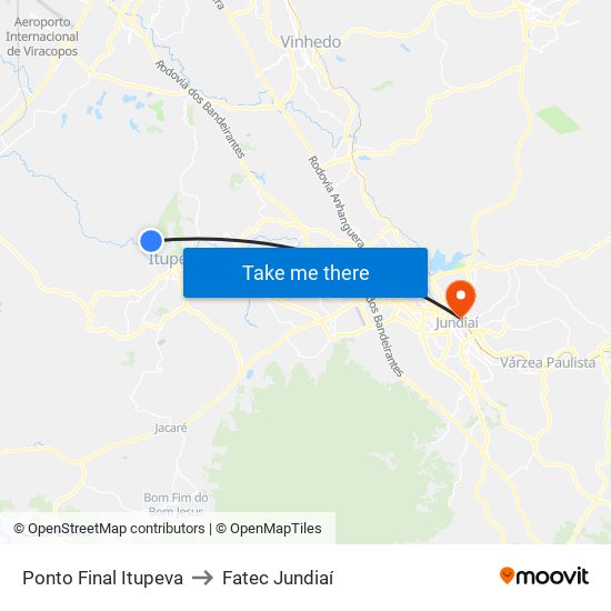 Ponto Final Itupeva to Fatec Jundiaí map