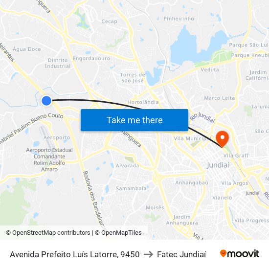 Avenida Prefeito Luís Latorre, 9450 to Fatec Jundiaí map