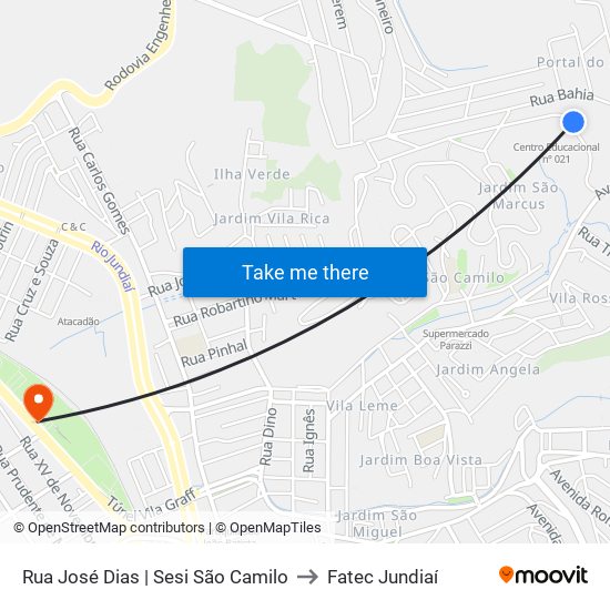 Rua José Dias | Sesi São Camilo to Fatec Jundiaí map