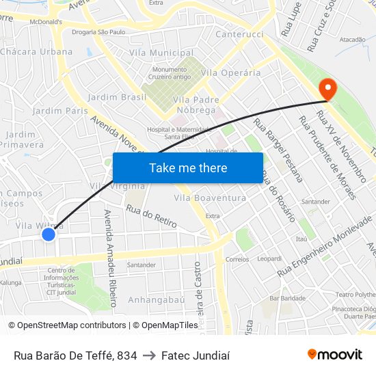 Rua Barão De Teffé, 834 to Fatec Jundiaí map
