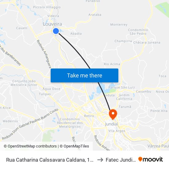 Rua Catharina Calssavara Caldana, 100 to Fatec Jundiaí map