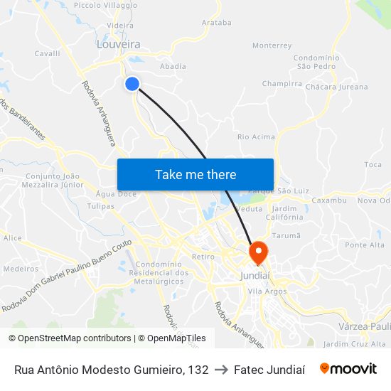 Rua Antônio Modesto Gumieiro, 132 to Fatec Jundiaí map