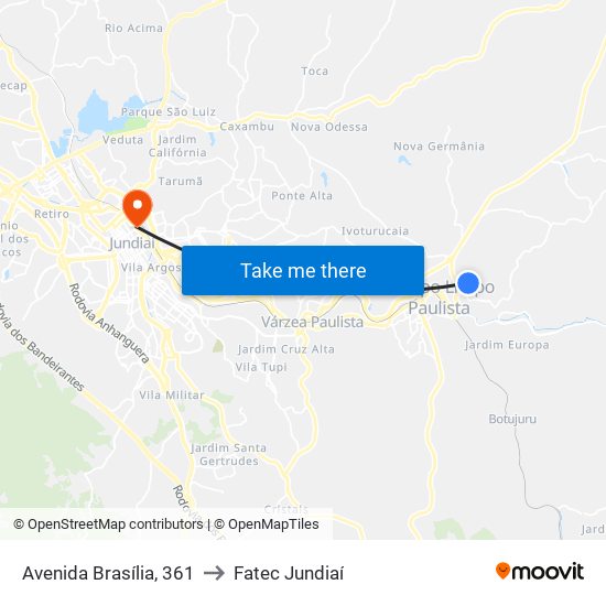 Avenida Brasília, 361 to Fatec Jundiaí map