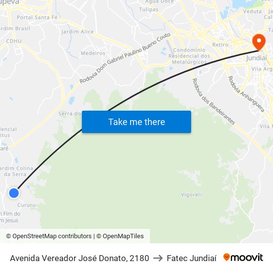 Avenida Vereador José Donato, 2180 to Fatec Jundiaí map