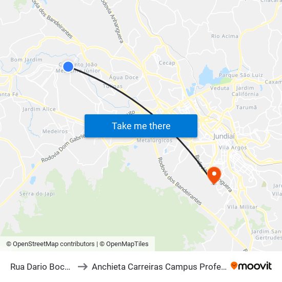 Rua Dario Bocchino, 3064 to Anchieta Carreiras Campus Professor Pedro C. Fornari map