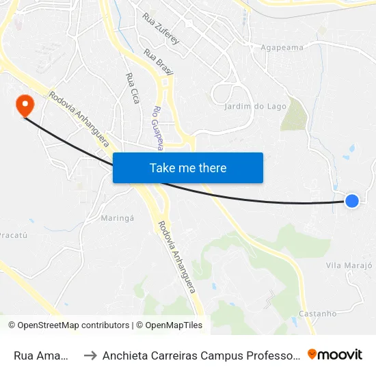 Rua Amambaí, 37 to Anchieta Carreiras Campus Professor Pedro C. Fornari map