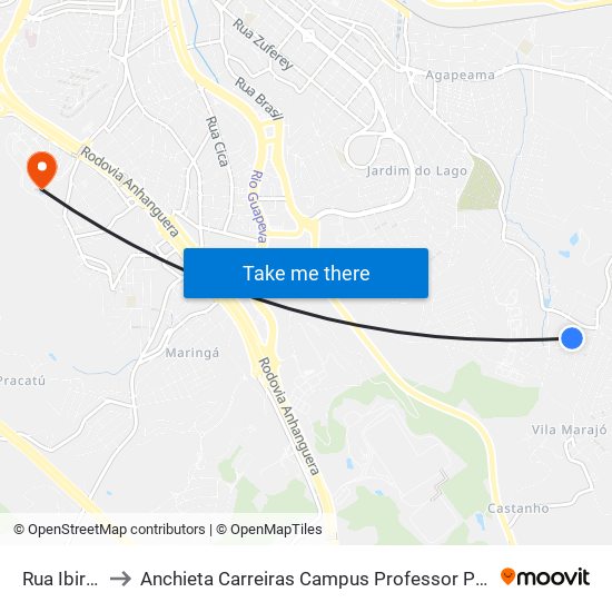 Rua Ibira, 96 to Anchieta Carreiras Campus Professor Pedro C. Fornari map