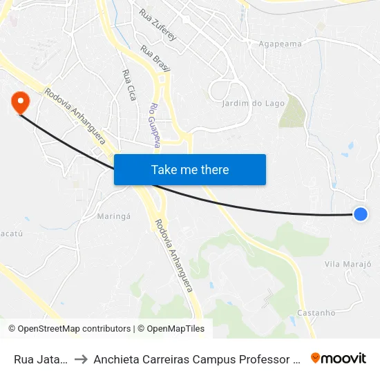 Rua Jataí, 340 to Anchieta Carreiras Campus Professor Pedro C. Fornari map
