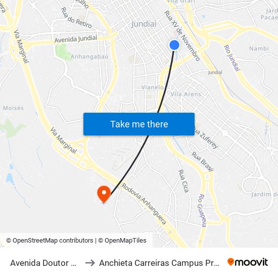 Avenida Doutor Cavalcanti, 562 to Anchieta Carreiras Campus Professor Pedro C. Fornari map