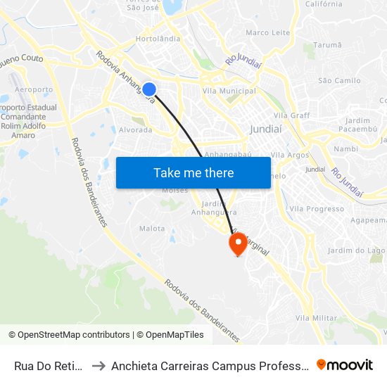 Rua Do Retiro, 3000 to Anchieta Carreiras Campus Professor Pedro C. Fornari map