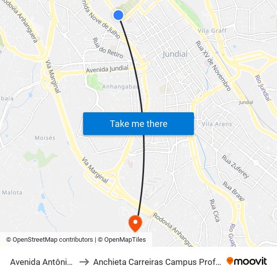 Avenida Antônio Segre, 151 to Anchieta Carreiras Campus Professor Pedro C. Fornari map