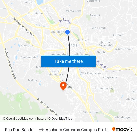 Rua Dos Bandeirantes, 103 to Anchieta Carreiras Campus Professor Pedro C. Fornari map