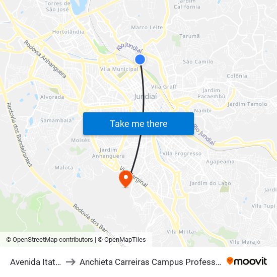 Avenida Itatiba, 260 to Anchieta Carreiras Campus Professor Pedro C. Fornari map