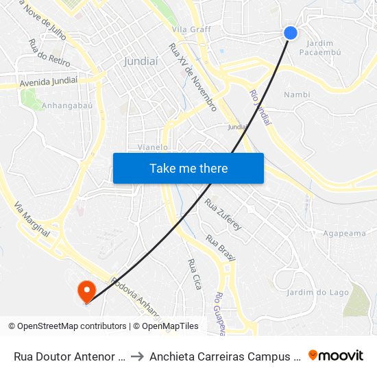 Rua Doutor Antenor Soares Gandra, 634 to Anchieta Carreiras Campus Professor Pedro C. Fornari map