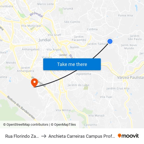 Rua Florindo Zambon, 1840 to Anchieta Carreiras Campus Professor Pedro C. Fornari map