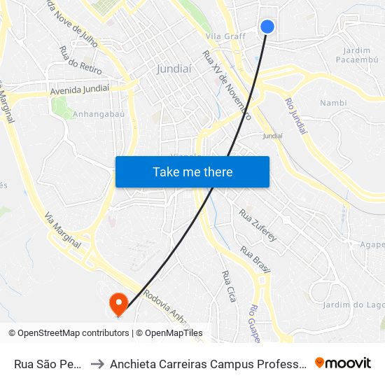 Rua São Pedro, 242 to Anchieta Carreiras Campus Professor Pedro C. Fornari map