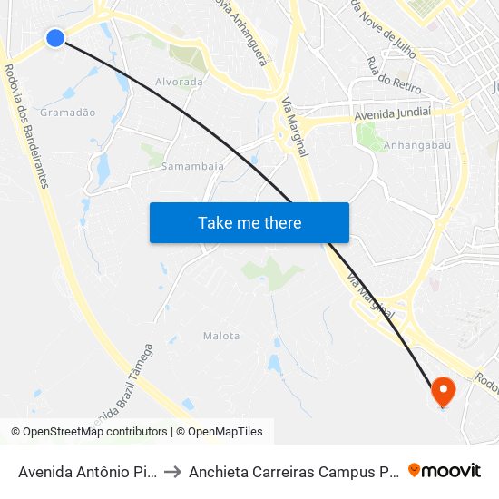 Avenida Antônio Pincinato, 439-603 to Anchieta Carreiras Campus Professor Pedro C. Fornari map
