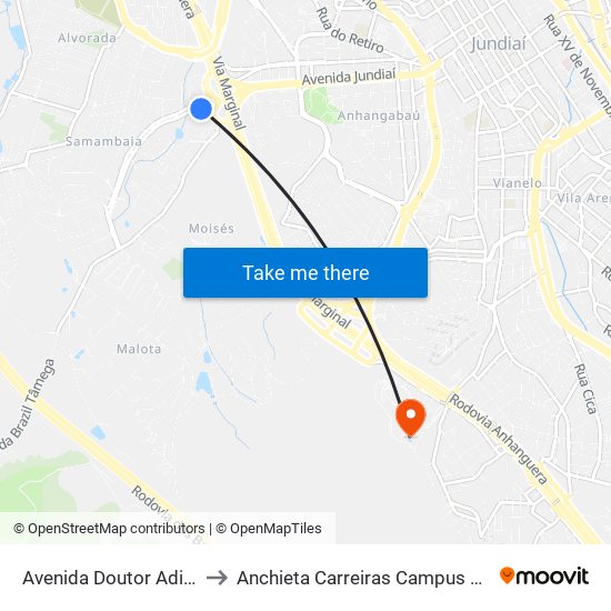 Avenida Doutor Adilson Rodrigues, 77 to Anchieta Carreiras Campus Professor Pedro C. Fornari map