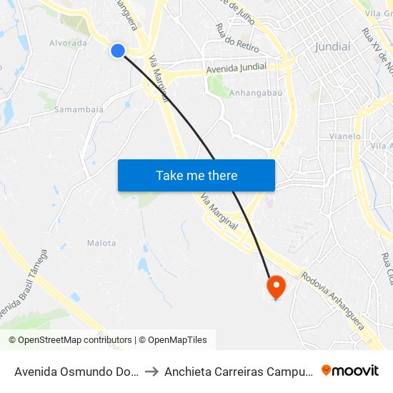 Avenida Osmundo Dos Santos Pellegrini, 265 to Anchieta Carreiras Campus Professor Pedro C. Fornari map