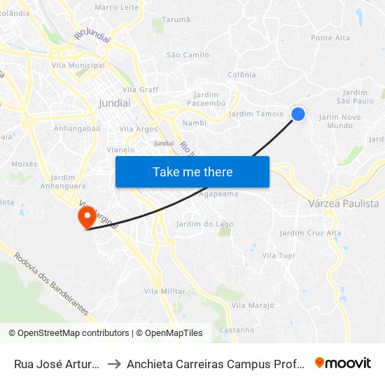 Rua José Artur Savieto, 67 to Anchieta Carreiras Campus Professor Pedro C. Fornari map