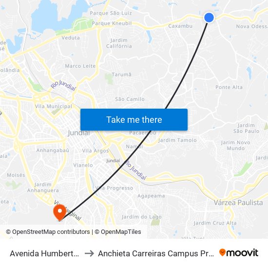 Avenida Humberto Cereser, 4177 to Anchieta Carreiras Campus Professor Pedro C. Fornari map