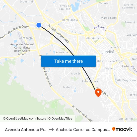 Avenida Antonieta Piva Barranqueiros, 747 to Anchieta Carreiras Campus Professor Pedro C. Fornari map