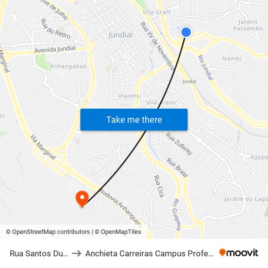 Rua Santos Dumont, 210 to Anchieta Carreiras Campus Professor Pedro C. Fornari map