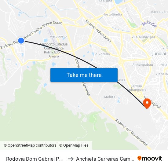 Rodovia Dom Gabriel Paulino Bueno Couto, 7552-7838 to Anchieta Carreiras Campus Professor Pedro C. Fornari map