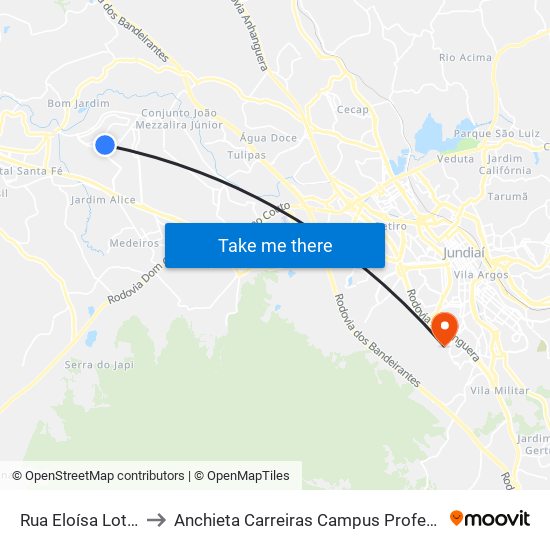 Rua Eloísa Lotierso, 275 to Anchieta Carreiras Campus Professor Pedro C. Fornari map