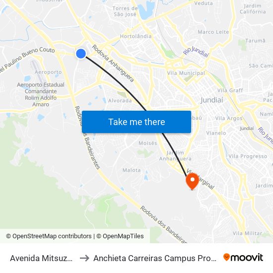 Avenida Mitsuzo Kondo, 100 to Anchieta Carreiras Campus Professor Pedro C. Fornari map