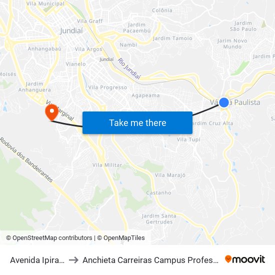 Avenida Ipiranga, 151 to Anchieta Carreiras Campus Professor Pedro C. Fornari map