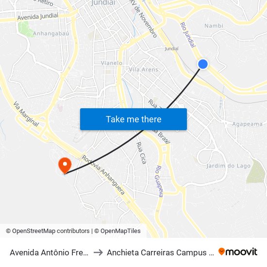 Avenida Antônio Frederico Ozanan, 1400 to Anchieta Carreiras Campus Professor Pedro C. Fornari map