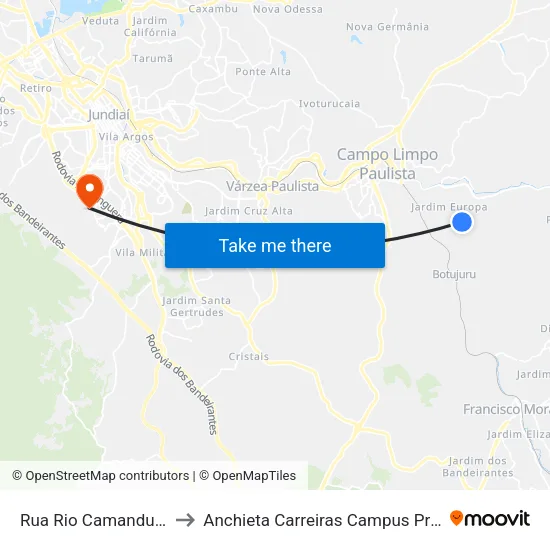 Rua Rio Camanducaia, 2624-2786 to Anchieta Carreiras Campus Professor Pedro C. Fornari map