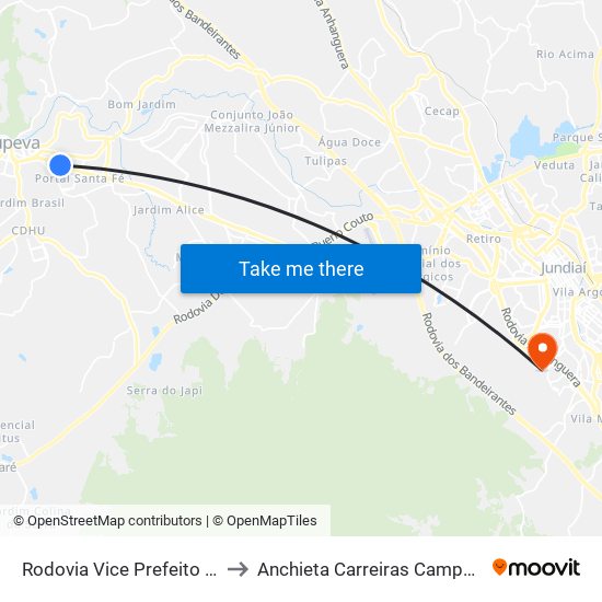 Rodovia Vice Prefeito Hemenegildo Tonolli, 719 to Anchieta Carreiras Campus Professor Pedro C. Fornari map